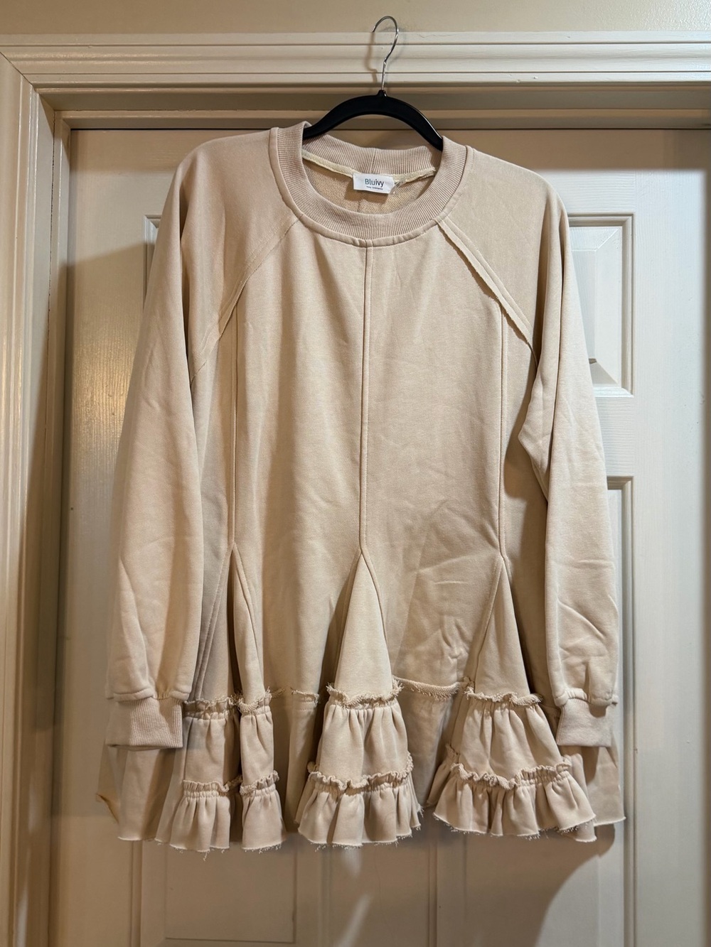 Bluivy Cream Ruffled-Neck Knit Top NWOT